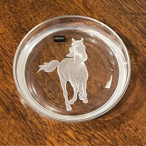 Hoya Etched Crystal Intaglio Galloping Horse Wine Bottle Coaster or Plate